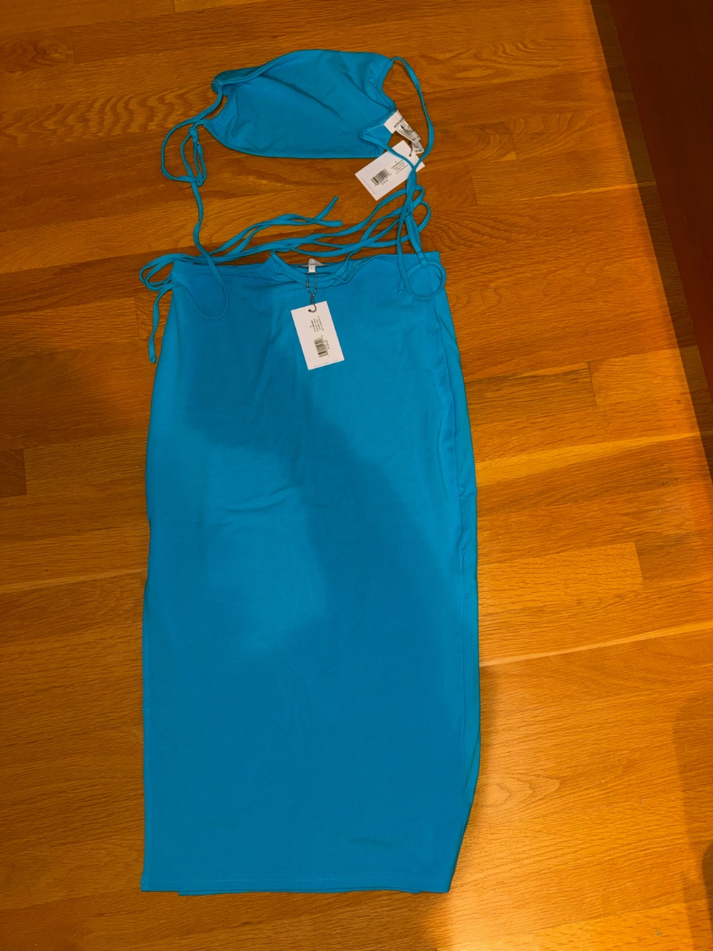 WeWoreWhat Bright Turquoise Midi Skirt with Tie Details